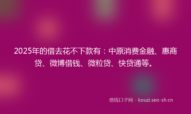 2025年的借去花不下款有：中原消费金融、惠商贷、微博借钱、微粒贷、快贷通等。