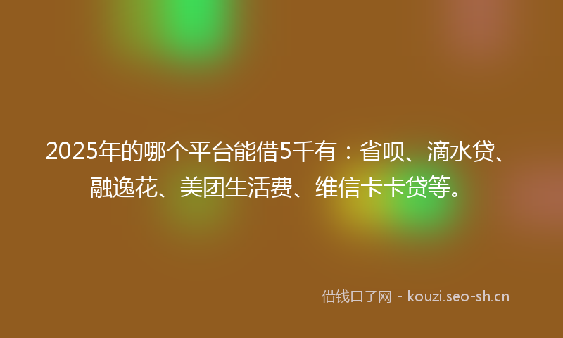 2025年的哪个平台能借5千有：省呗、滴水贷、融逸花、美团生活费、维信卡卡贷等。