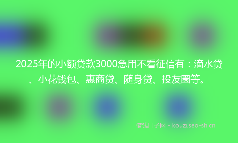 2025年的小额贷款3000急用不看征信有：滴水贷、小花钱包、惠商贷、随身贷、投友圈等。
