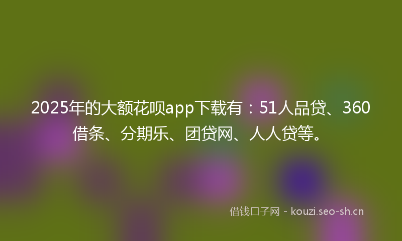 2025年的大额花呗app下载有:51人品贷、360借条、分期乐、团贷网、人人贷等。