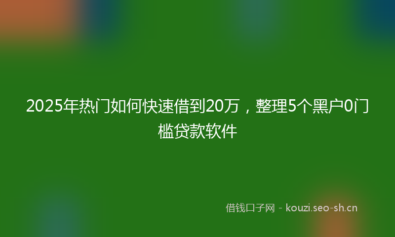 2025年热门如何快速借到20万，整理5个黑户0门槛贷款软件