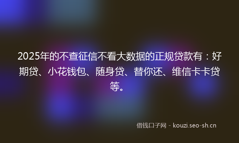2025年的不查征信不看大数据的正规贷款有：好期贷、小花钱包、随身贷、替你还、维信卡卡贷等。