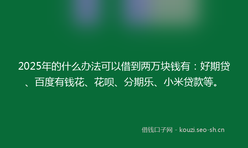 2025年的什么办法可以借到两万块钱有：好期贷、百度有钱花、花呗、分期乐、小米贷款等。