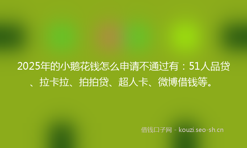 2025年的小鹅花钱怎么申请不通过有：51人品贷、拉卡拉、拍拍贷、超人卡、微博借钱等。