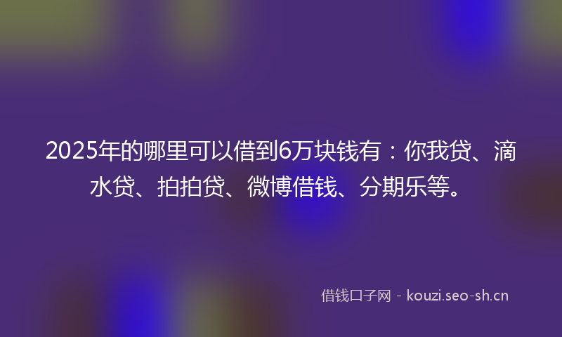 2025年的哪里可以借到6万块钱有：你我贷、滴水贷、拍拍贷、微博借钱、分期乐等。