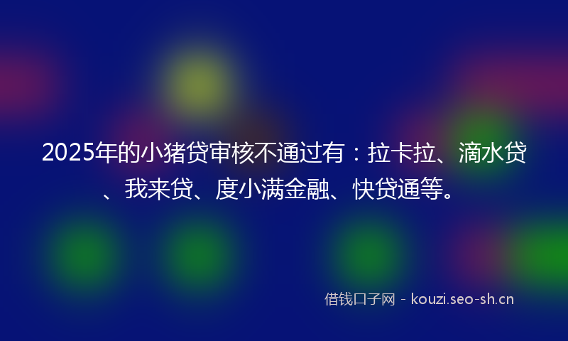 2025年的小猪贷审核不通过有：拉卡拉、滴水贷、我来贷、度小满金融、快贷通等。