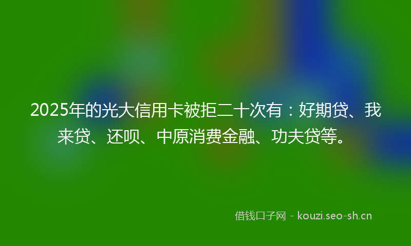 2025年的光大信用卡被拒二十次有：好期贷、我来贷、还呗、中原消费金融、功夫贷等。