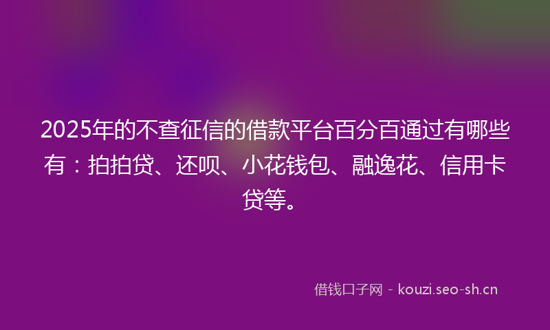 2025年的不查征信的借款平台百分百通过有哪些有：拍拍贷、还呗、小花钱包、融逸花、信用卡贷等。