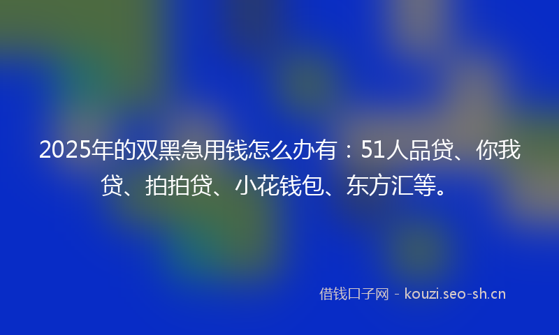 2025年的双黑急用钱怎么办有：51人品贷、你我贷、拍拍贷、小花钱包、东方汇等。