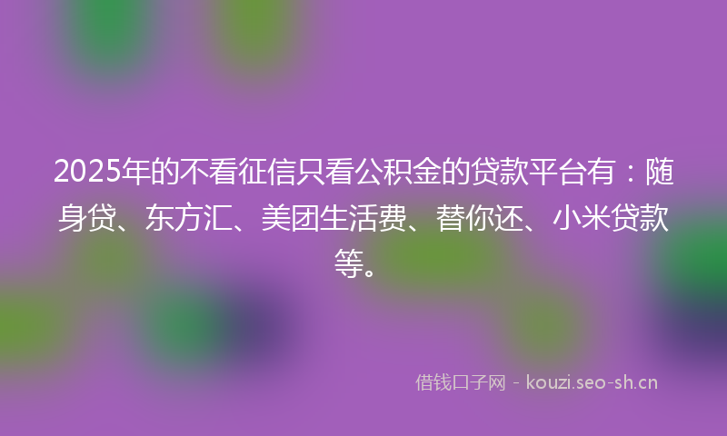 2025年的不看征信只看公积金的贷款平台有：随身贷、东方汇、美团生活费、替你还、小米贷款等。