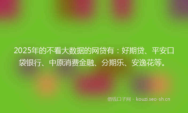 2025年的不看大数据的网贷有：好期贷、平安口袋银行、中原消费金融、分期乐、安逸花等。