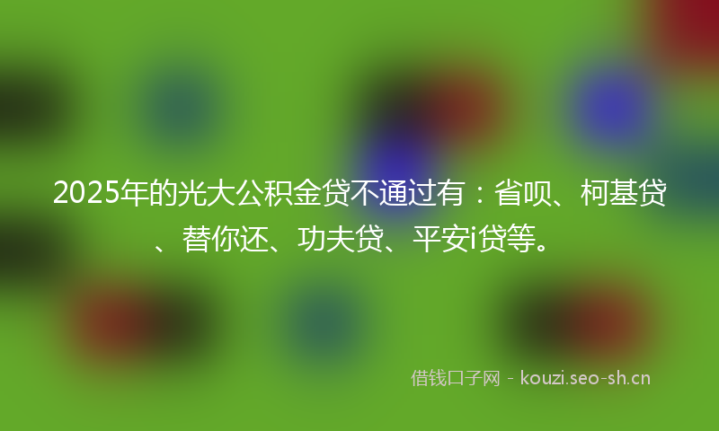 2025年的光大公积金贷不通过有：省呗、柯基贷、替你还、功夫贷、平安i贷等。