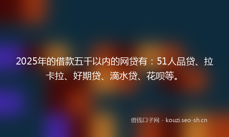 2025年的借款五千以内的网贷有：51人品贷、拉卡拉、好期贷、滴水贷、花呗等。