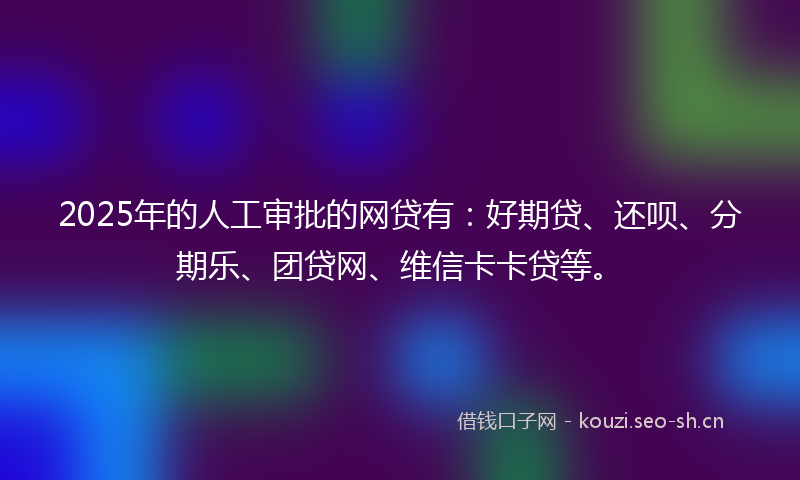 2025年的人工审批的网贷有：好期贷、还呗、分期乐、团贷网、维信卡卡贷等。