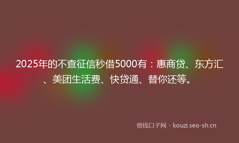 2025年的不查征信秒借5000有：惠商贷、东方汇、美团生活费、快贷通、替你还等。
