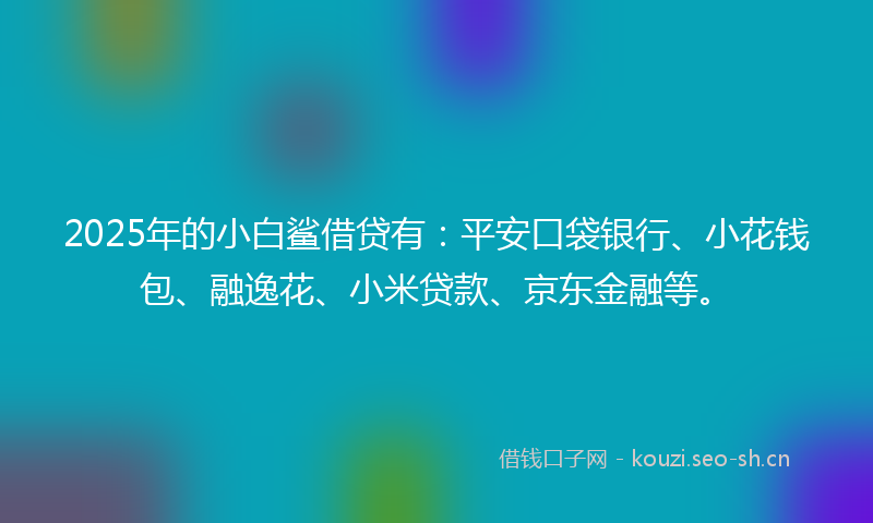 2025年的小白鲨借贷有：平安口袋银行、小花钱包、融逸花、小米贷款、京东金融等。