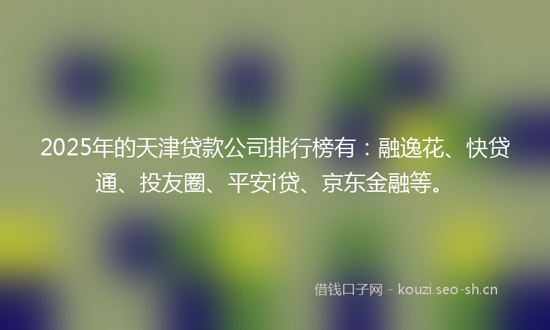 2025年的天津贷款公司排行榜有：融逸花、快贷通、投友圈、平安i贷、京东金融等。
