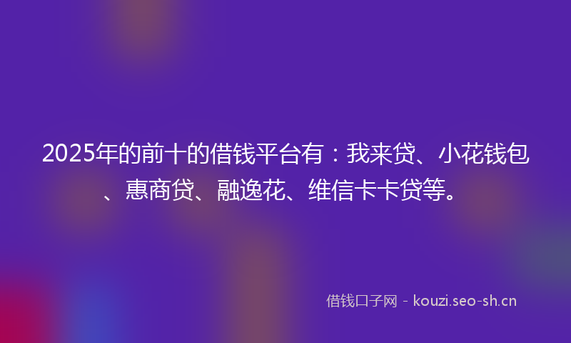 2025年的前十的借钱平台有：我来贷、小花钱包、惠商贷、融逸花、维信卡卡贷等。