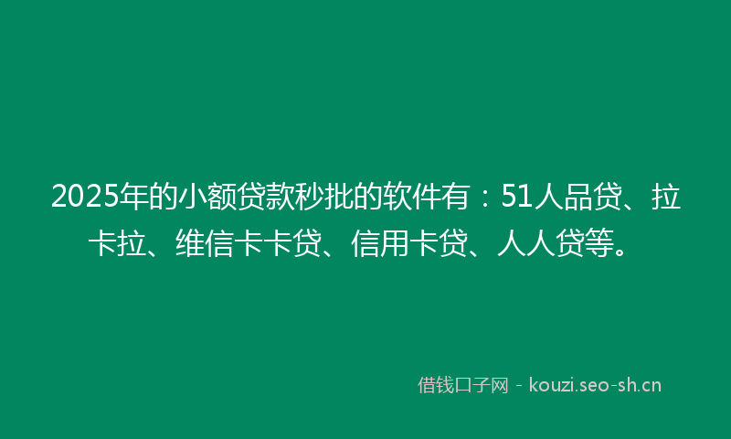 2025年的小额贷款秒批的软件有：51人品贷、拉卡拉、维信卡卡贷、信用卡贷、人人贷等。
