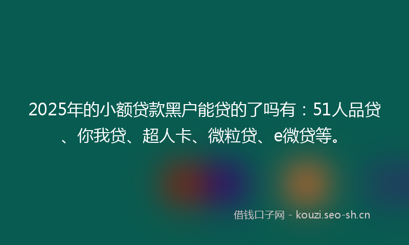 2025年的小额贷款黑户能贷的了吗有：51人品贷、你我贷、超人卡、微粒贷、e微贷等。