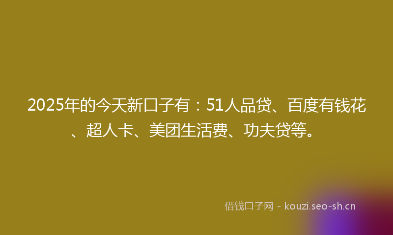 2025年的今天新口子有：51人品贷、百度有钱花、超人卡、美团生活费、功夫贷等。