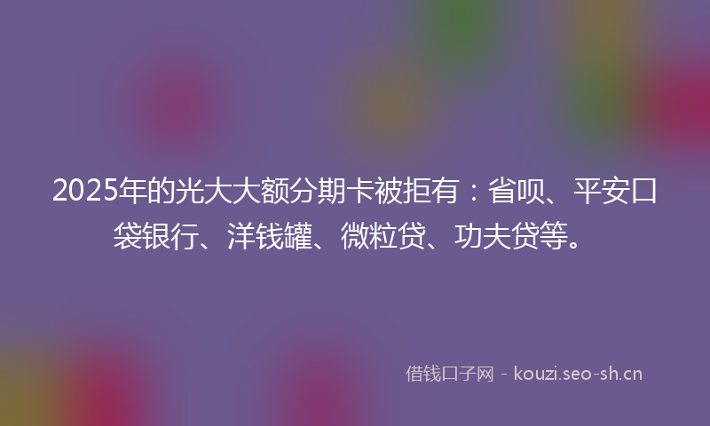 2025年的光大大额分期卡被拒有：省呗、平安口袋银行、洋钱罐、微粒贷、功夫贷等。