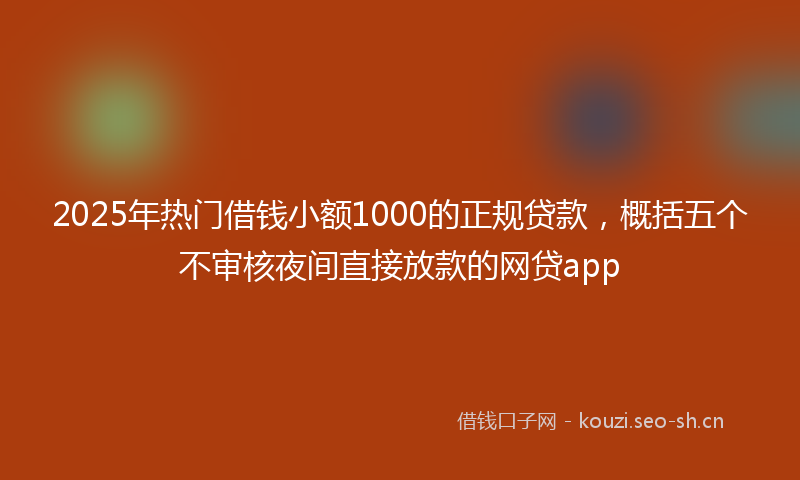 2025年热门借钱小额1000的正规贷款，概括五个不审核夜间直接放款的网贷app