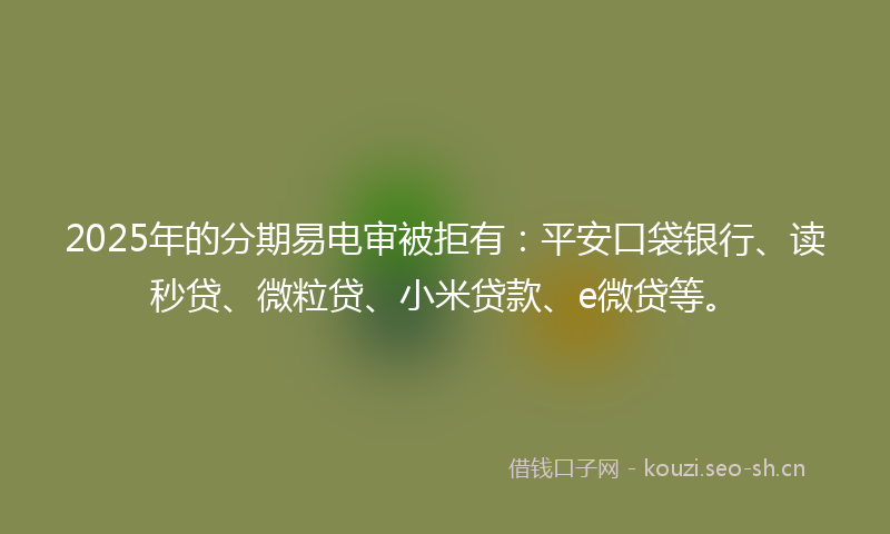 2025年的分期易电审被拒有：平安口袋银行、读秒贷、微粒贷、小米贷款、e微贷等。