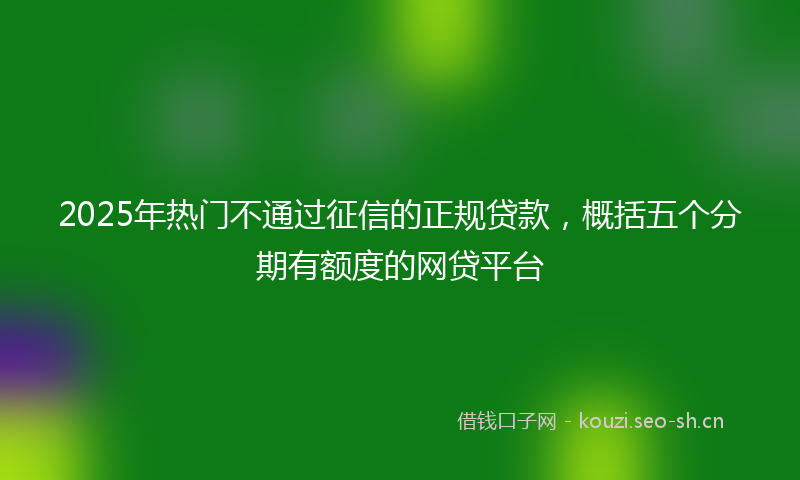 2025年热门不通过征信的正规贷款，概括五个分期有额度的网贷平台