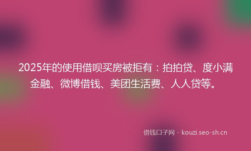 2025年的使用借呗买房被拒有：拍拍贷、度小满金融、微博借钱、美团生活费、人人贷等。