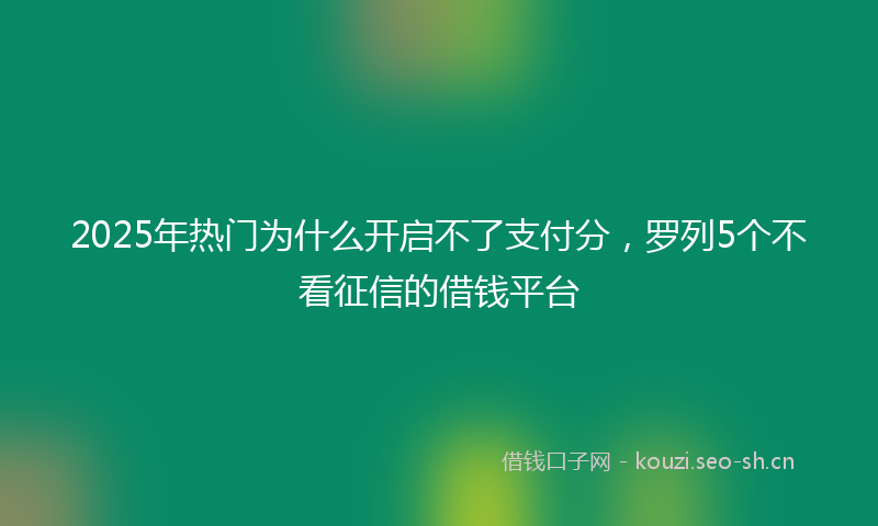 2025年热门为什么开启不了支付分，罗列5个不看征信的借钱平台