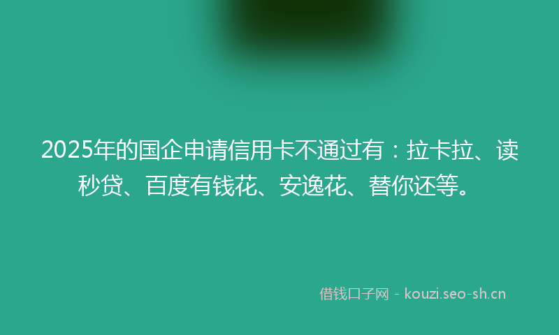2025年的国企申请信用卡不通过有：拉卡拉、读秒贷、百度有钱花、安逸花、替你还等。
