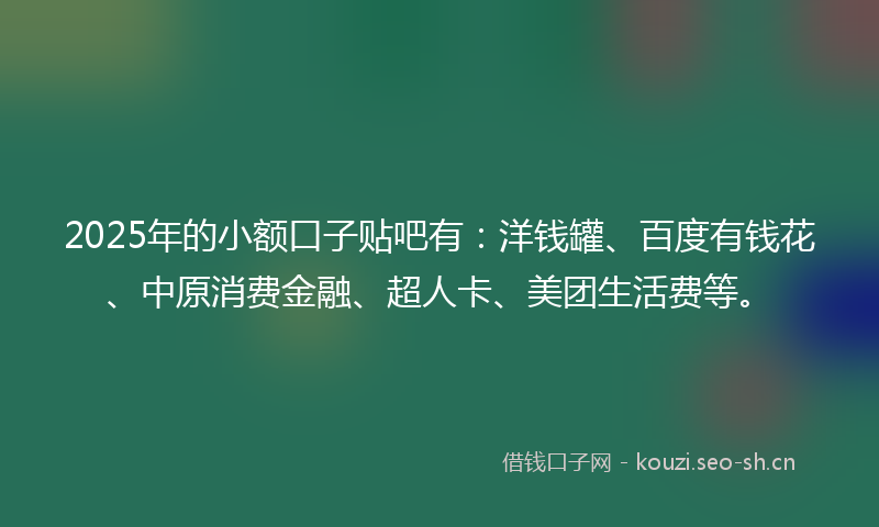 2025年的小额口子贴吧有：洋钱罐、百度有钱花、中原消费金融、超人卡、美团生活费等。