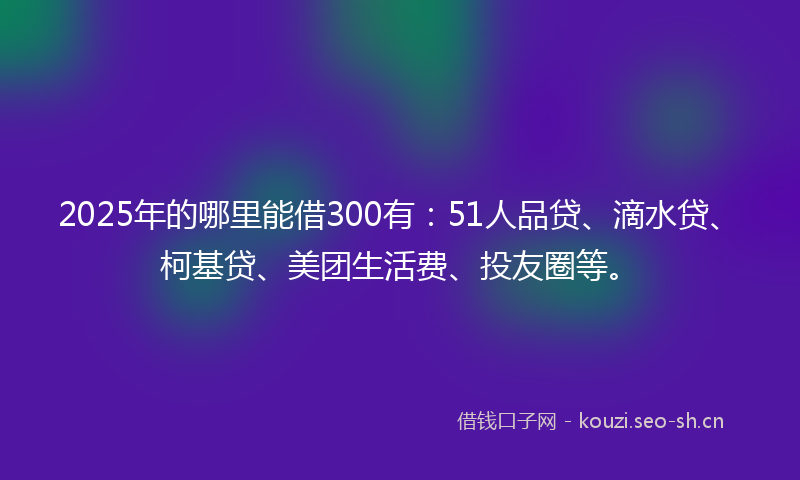 2025年的哪里能借300有：51人品贷、滴水贷、柯基贷、美团生活费、投友圈等。
