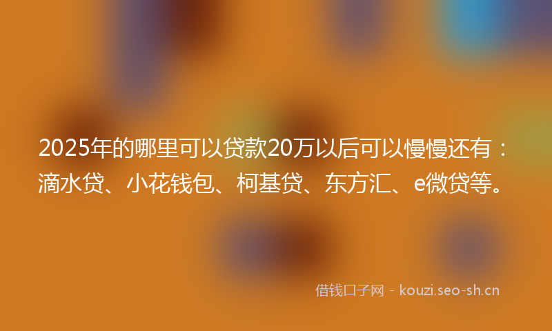 2025年的哪里可以贷款20万以后可以慢慢还有：滴水贷、小花钱包、柯基贷、东方汇、e微贷等。