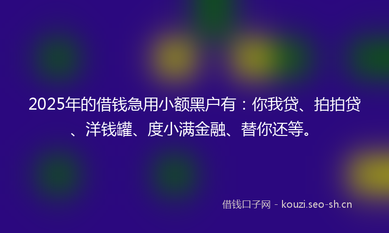 2025年的借钱急用小额黑户有：你我贷、拍拍贷、洋钱罐、度小满金融、替你还等。