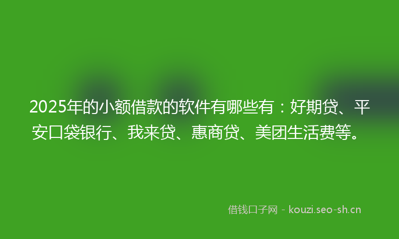 2025年的小额借款的软件有哪些有：好期贷、平安口袋银行、我来贷、惠商贷、美团生活费等。