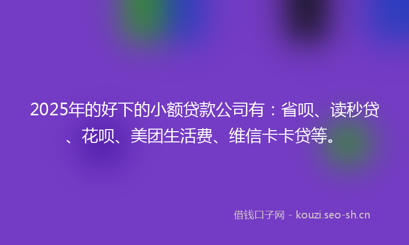 2025年的好下的小额贷款公司有:省呗、读秒贷、花呗、美团生活费、维信卡卡贷等。