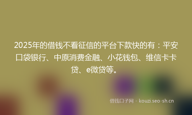2025年的借钱不看征信的平台下款快的有：平安口袋银行、中原消费金融、小花钱包、维信卡卡贷、e微贷等。