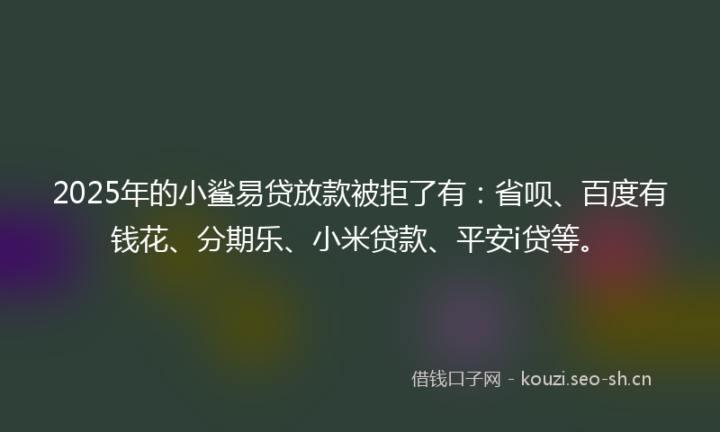 2025年的小鲨易贷放款被拒了有：省呗、百度有钱花、分期乐、小米贷款、平安i贷等。