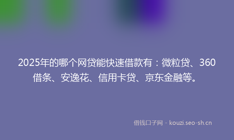 2025年的哪个网贷能快速借款有：微粒贷、360借条、安逸花、信用卡贷、京东金融等。