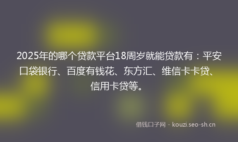 2025年的哪个贷款平台18周岁就能贷款有:平安口袋银行、百度有钱花、东方汇、维信卡卡贷、信用卡贷等。