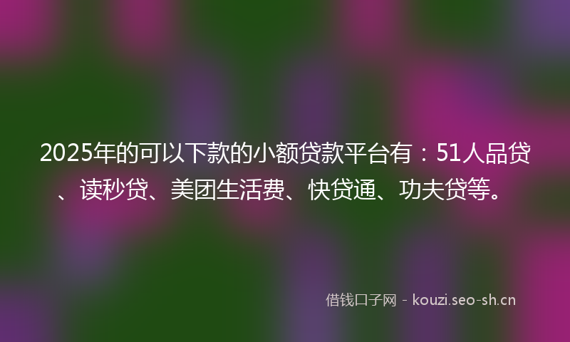 2025年的可以下款的小额贷款平台有：51人品贷、读秒贷、美团生活费、快贷通、功夫贷等。