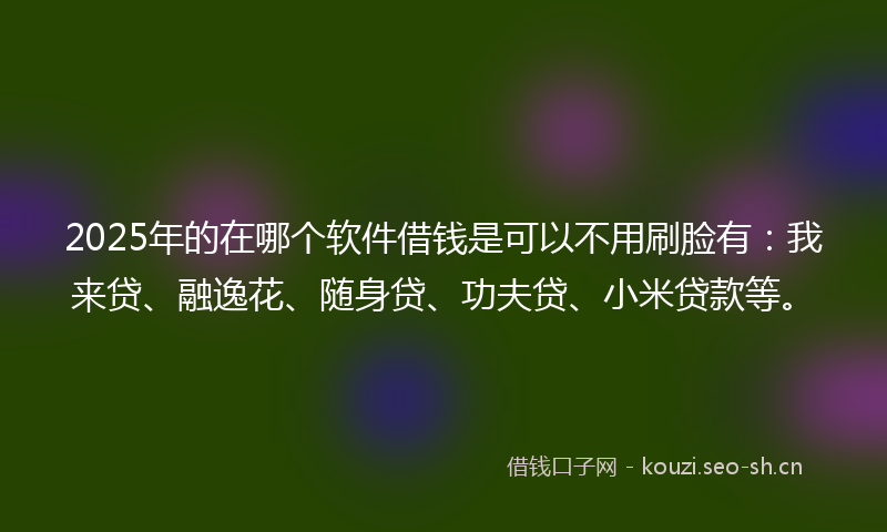 2025年的在哪个软件借钱是可以不用刷脸有：我来贷、融逸花、随身贷、功夫贷、小米贷款等。