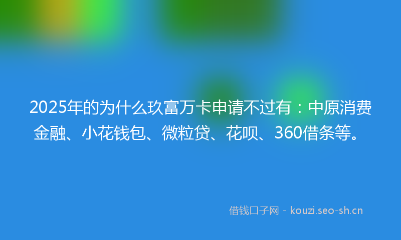 2025年的为什么玖富万卡申请不过有：中原消费金融、小花钱包、微粒贷、花呗、360借条等。