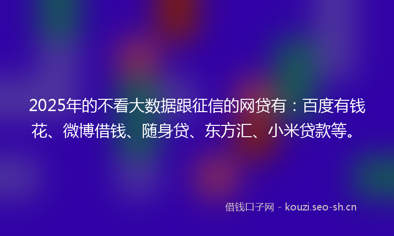 2025年的不看大数据跟征信的网贷有：百度有钱花、微博借钱、随身贷、东方汇、小米贷款等。