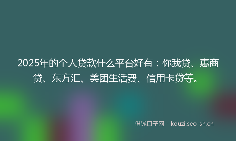 2025年的个人贷款什么平台好有：你我贷、惠商贷、东方汇、美团生活费、信用卡贷等。