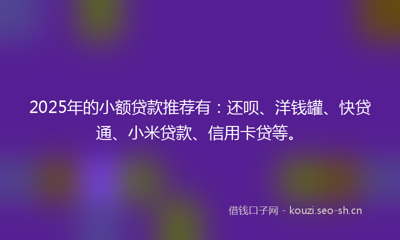 2025年的小额贷款推荐有：还呗、洋钱罐、快贷通、小米贷款、信用卡贷等。