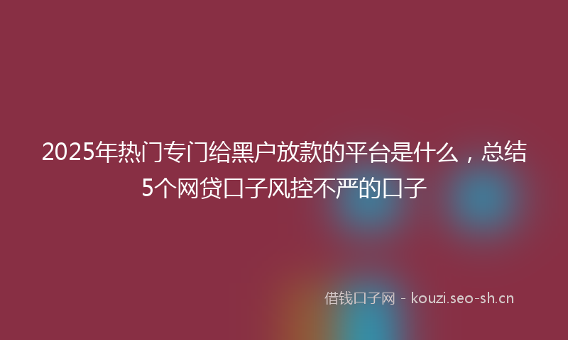 2025年热门专门给黑户放款的平台是什么，总结5个网贷口子风控不严的口子