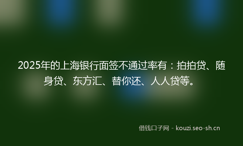 2025年的上海银行面签不通过率有：拍拍贷、随身贷、东方汇、替你还、人人贷等。